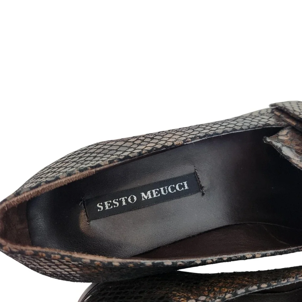 SESTO MEUCCI Shoes Womens‎ 7 Brown Snake Croc Leather Loafer Made Italy Comfort
